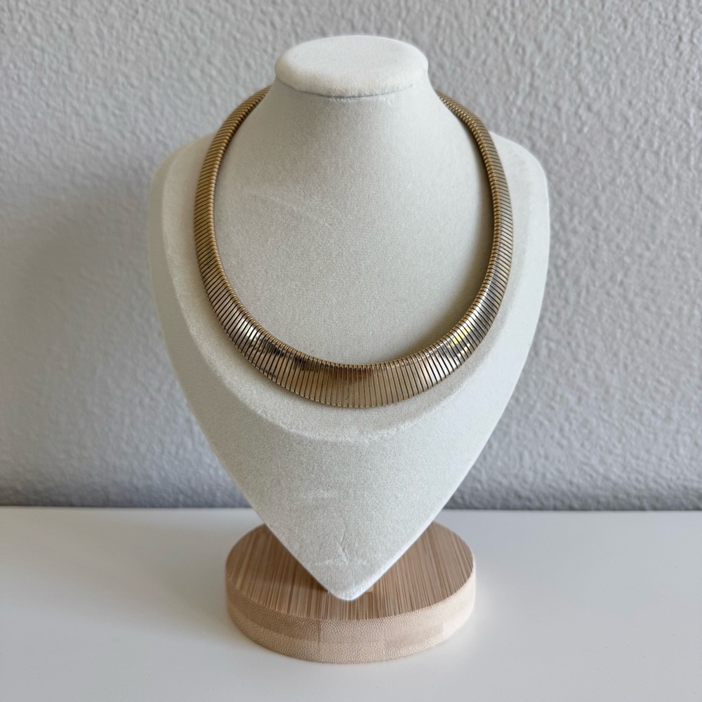 Park Lane Vintage Omega Necklace Ribbed Gold Tone